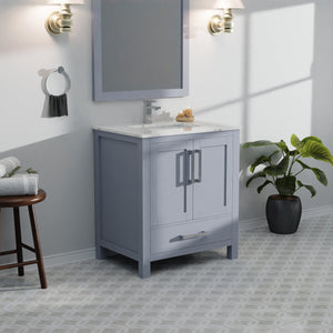 English Elm Dark Grey Bath Vanity Set With Carrara Marble Top, Chrome Faucet & Matching 28" Mirror - Stylish Upgrade! B2731S01250