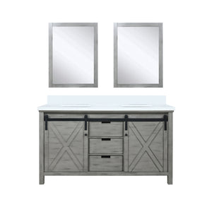 English Elm Ash Grey Double Bath Vanity With White Quartz Top, 2 Mirrors & Ample Storage For Modern Bathrooms B2731S00934