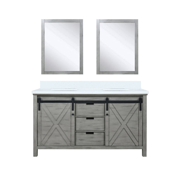 English Elm Ash Grey Double Bath Vanity With White Quartz Top, 2 Mirrors & Ample Storage For Modern Bathrooms B2731S00934
