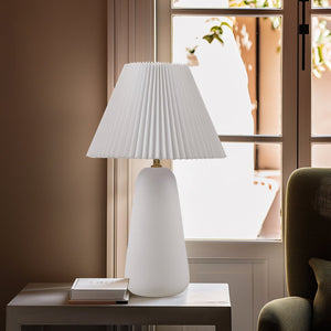 JLA Home INK+IVY - Textured Ceramic Lamp with Matte White Sculpted Base and Fluted Fabric Shade, LED Included, Versatile Decor II153-0162