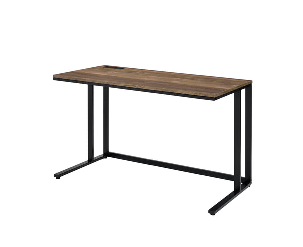 English Elm Walnut Writing Desk with USB Port and Open Base — Knock-Down Design, Spacious Surface for Workstation Walnut+black B062P209215