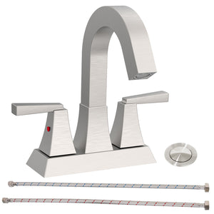 English Elm Bathroom Sink Faucet Brushed Nickel 2-Handle, Modern 4-Inch Center-Set Vanity With Drain & Supply Lines T3177P277479
