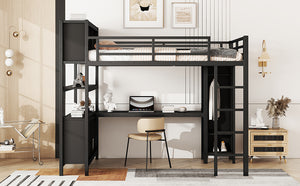 English Elm Metal Loft Bed With Integrated Desk, Wardrobe & Storage Cubes - Space-Saving Solution For All Ages W1580S00068