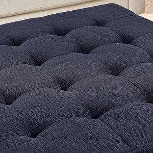 English Elm Upholstered Tufted Linen Square Ottoman Coffee Table with Solid Beech Shelf, 33.5" Large Seat Storage Navy Blue W2353P183873