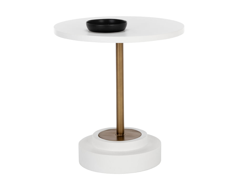 Sunpan Marlowe 27.5" Round Bistro Table with Concrete Top and Stylish Steel Frame for Indoor & Outdoor Use Antique Brass / White