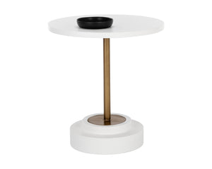 Sunpan Marlowe 27.5" Round Bistro Table with Concrete Top and Stylish Steel Frame for Indoor & Outdoor Use Antique Brass / White