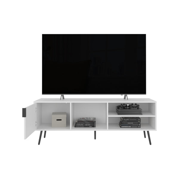 English Elm Vulcan 63" TV Stand with Cabinet and 3 Open Shelves, Cable Management, Sturdy Media Console for TVs Up to 70" White 28.3 L x 53 W x 13 H B200P253754