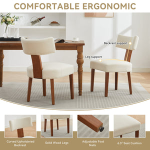 English Elm 064-Set Linen Fabric Modern Armless Dining Chairs with Curved Back & Solid Light Brown Legs for Stylish Comfort Beige W527P292111