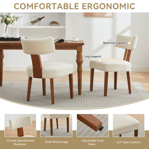 English Elm 064-Set Linen Fabric Modern Armless Dining Chairs with Curved Back & Solid Light Brown Legs for Stylish Comfort Beige W527P292111