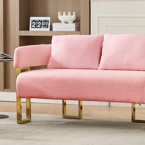 English Elm TS Modern decorative chair with teddy fleece upholstery, ergonomic sponge cushion and gold legs for luxe comfort and style Pink W2311P364623