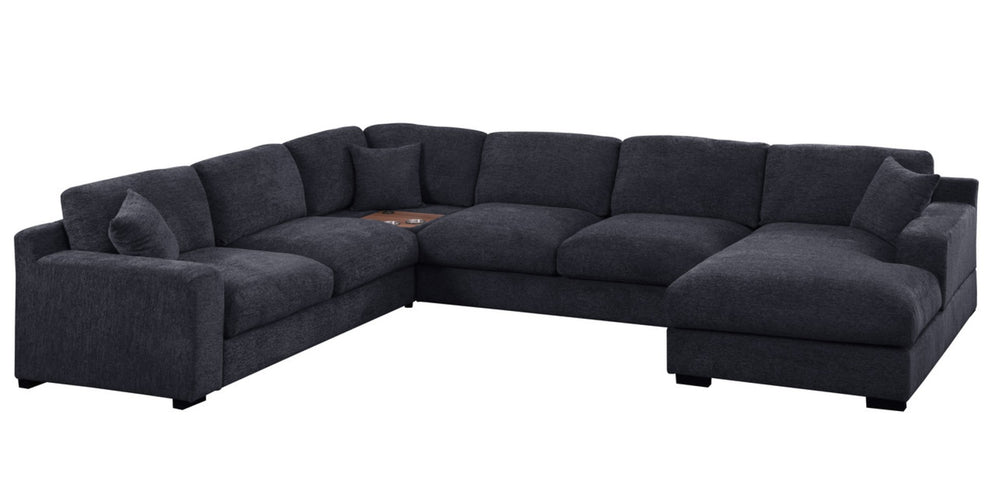 English Elm Chiara Chenille Corner Sectional with Chaise Cupholders Charging Ports for Living Room Dark Gray B2749S00115