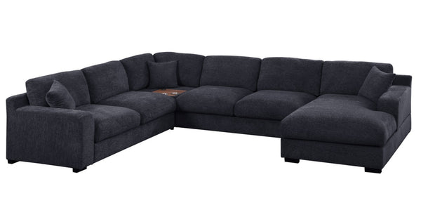 English Elm Chiara Chenille Corner Sectional with Chaise Cupholders Charging Ports for Living Room Dark Gray B2749S00115