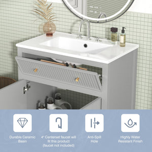 English Elm 30'' Modern Bathroom Vanity Set With Ceramic Sink, Soft-Close Doors, Grey Finish, Ample Storage Options N710P228367E