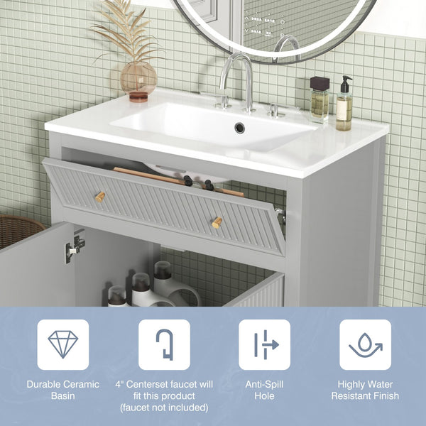 English Elm 30'' Modern Bathroom Vanity Set With Ceramic Sink, Soft-Close Doors, Grey Finish, Ample Storage Options N710P228367E