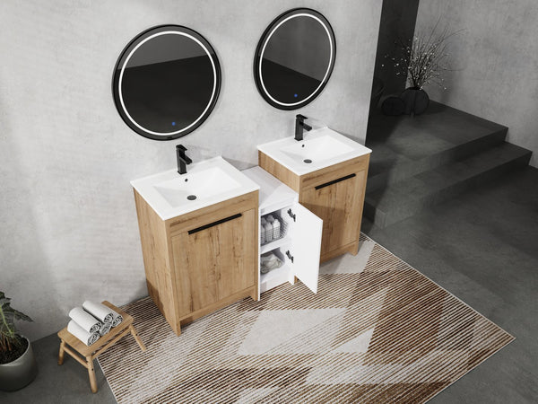 English Elm 60 Inch Freestanding Bathroom Vanity With Ceramic Sink, Soft-Close Doors & Ample Storage Solutions W999S00321