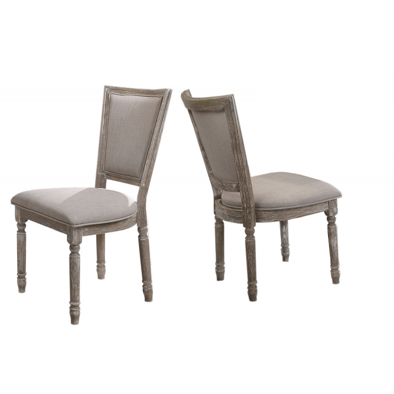 English Elm Vintage Rustic Wood Dining Chair Set of 2 — Two-Tone Beige Upholstered Side Chairs, Fluted Cottage Chic B011P361968