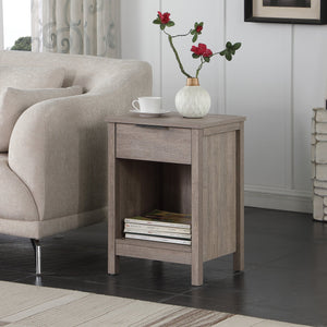 English Elm Nightstand with Drawer | 3-Tier Modern Bedside Table with Hidden Drawer, Open Shelves, Sturdy Build Gray 25.9 L x 17.1 W x 5.1 H W3151P345753