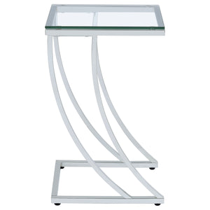 English Elm Draper Chrome Rectangular Glass Top Sofa Side Table with Curved Metal Frame, Polished Reflective Finish B062P331043