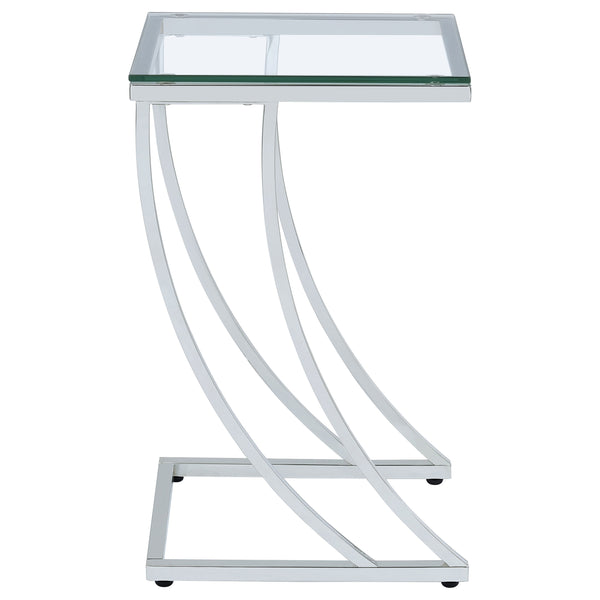 English Elm Draper Chrome Rectangular Glass Top Sofa Side Table with Curved Metal Frame, Polished Reflective Finish B062P331043