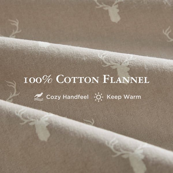 English Elm 4 Pieces Queen 100% Cotton Flannel Sheet Set - Cozy Rustic Stag Head Design For Ultimate Comfort B035P381353