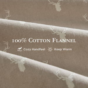 English Elm 4 Pieces King 100% Cotton Flannel Sheet Set, Cozy Stag Head Design For Rustic Bedroom Warmth B035P381354