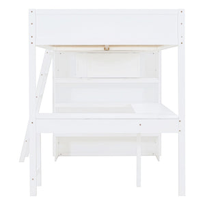 English Elm Full Size Loft Bed with Built-in Desk and Shelving for Kids or Teen Bedrooms LT000802AAK