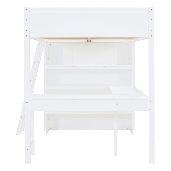 English Elm Full Size Loft Bed with Built-in Desk and Shelving for Kids or Teen Bedrooms LT000802AAK