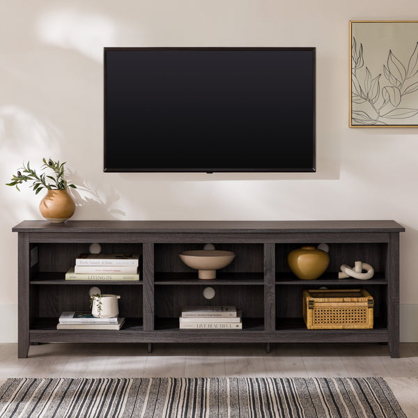 English Elm Walker Edison - Modern 3-Shelf Transitional TV Stand 70" for 80" TVs—Warp-Resistant MDF, 250lb Support, Cord Management Charcoal grey 76 L x 22 W x 6 H B185P169322