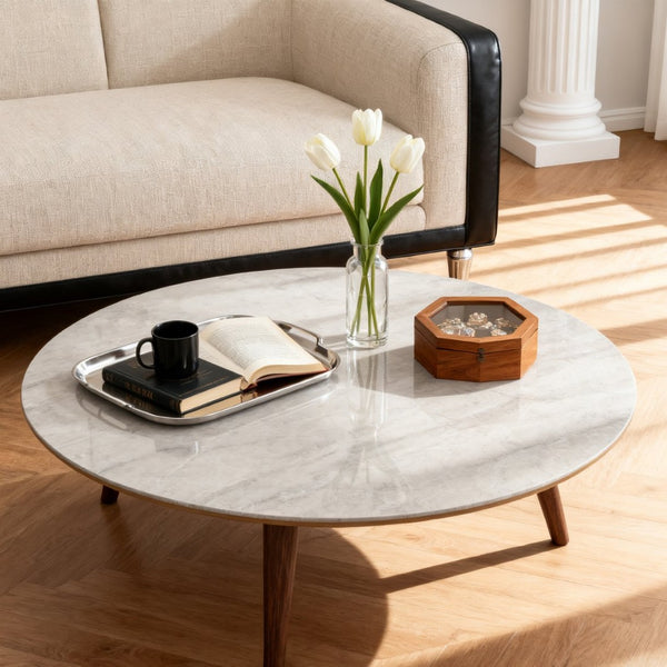 English Elm 32"inch Round Tempered Glass Tabletop Marble Print Indoor Outdoor Dining Patio Replace Gray W241P361486