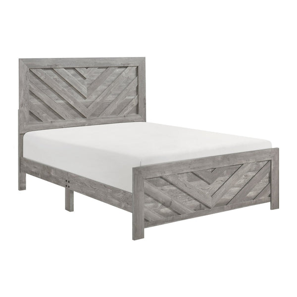 English Elm Contemporary Rustic V-pattern Queen Panel Bed Tall Headboard Engineered Wood Grain Gray B011P250482