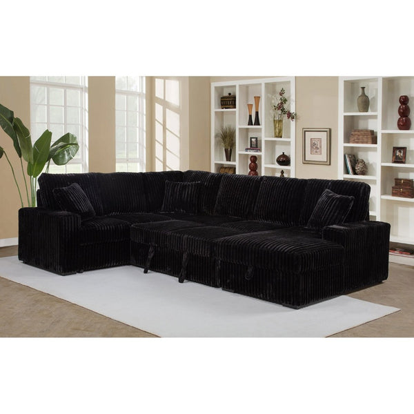 English Elm Thurston Corduroy Sectional Sofa with Hidden Chaise Storage and Pop-up Sleeper Black B062S01484