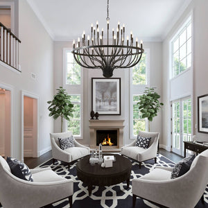 English Elm 36-light Matte Black Iron Candle Chandelier Farmhouse Industrial Style for Large Dining Rooms W5008P464944