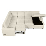 English Elm 107.5" U-Shaped Sofa Sectional Sofa Pull-Out Sofa Bed With A Storage Chaise Lounge, Charging Devices For Living Room, Beige