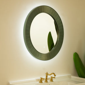 English Elm 31'' Cyclis Mirror with Thick PU Frame, Backlit LED Strip, Touch Dimmer, Three Color Temps, Luxurious Wall Accent Green,Silver W2615P346495