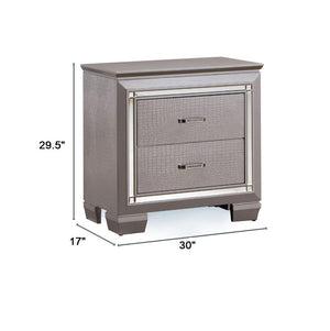 English Elm Contemporary Crocodile-Textured Nightstand with LED Mood Lighting, Dovetail Drawer & Mirror Accents Silver 34 L x 21 W x 35 H B011P232477