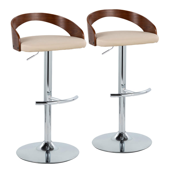 English Elm Grotto Set Of 2 Adjustable Barstools With 360° Swivel, Cream Faux Leather, Chrome & Walnut Finish B202S00919