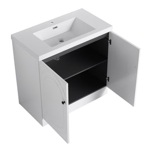 English Elm 36" Freestanding Bathroom Vanity with Resin Sink, Soft-Close Doors, Adjustable Shelf & Metal Handles White W999S00273