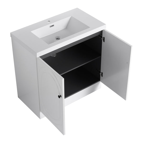 English Elm 36" Freestanding Bathroom Vanity with Resin Sink, Soft-Close Doors, Adjustable Shelf & Metal Handles White W999S00273