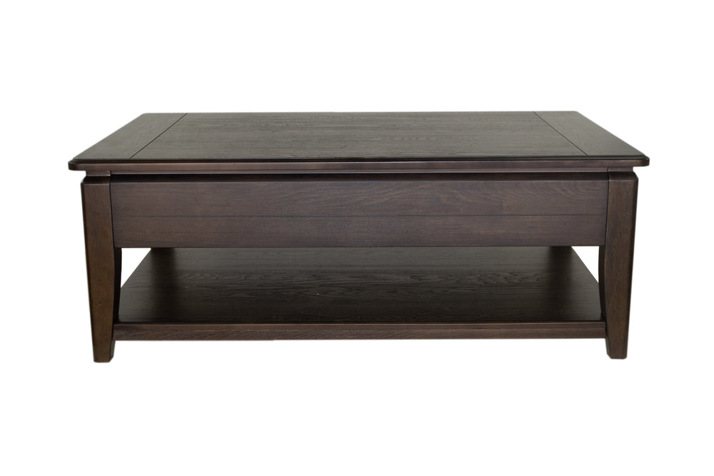 English Elm Cocktail Mahogany Lift-Top Table with Casters, Hidden Storage & Lower Shelf—Elm Veneer Solid Wood B2699P373658