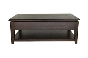 English Elm Cocktail Mahogany Lift-Top Table with Casters, Hidden Storage & Lower Shelf—Elm Veneer Solid Wood B2699P373658