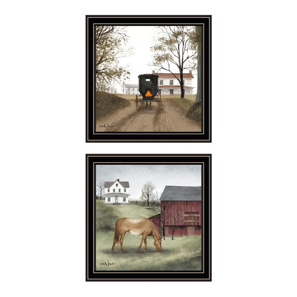 English Elm Trendy Decor 4u Billy Jacobs Horse Farmhouse Black Framed Canvas Art 2 Piece Set B067P256614