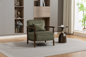 English Elm Storage Accent Chair Mid Century Wood Frame Upholstered Seat with Lumbar Cushion Antique Green W2530P401455