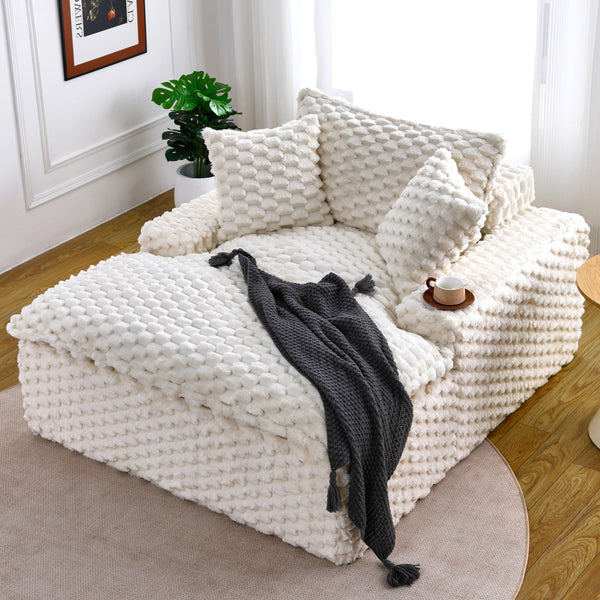 English Elm 51 Compact Comfort Sofa with Turtle Fleece, Sponge Support, Two Pillows, 400lb Capacity for Small Spaces White W3371P326404