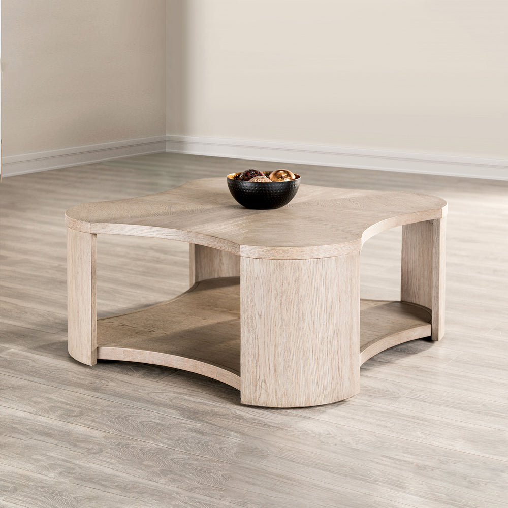 English Elm 1pc Coffee Table Modern Square Cocktail Table 42" with Lower Shelf, Casters for Easy Mobility and Style Oak 46 L x 46 W x 9 H B2741P360629
