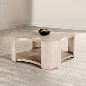 English Elm 1pc Coffee Table Modern Square Cocktail Table 42" with Lower Shelf, Casters for Easy Mobility and Style Oak 46 L x 46 W x 9 H B2741P360629