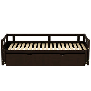 English Elm Extending Wood Daybed with Pull Out Trundle Twin to King Espresso Guest Room Bed WF194887AAP