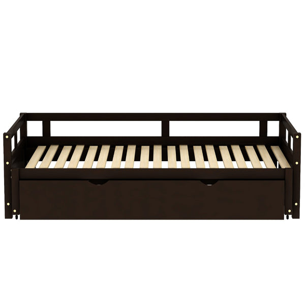English Elm Extending Wood Daybed with Pull Out Trundle Twin to King Espresso Guest Room Bed WF194887AAP