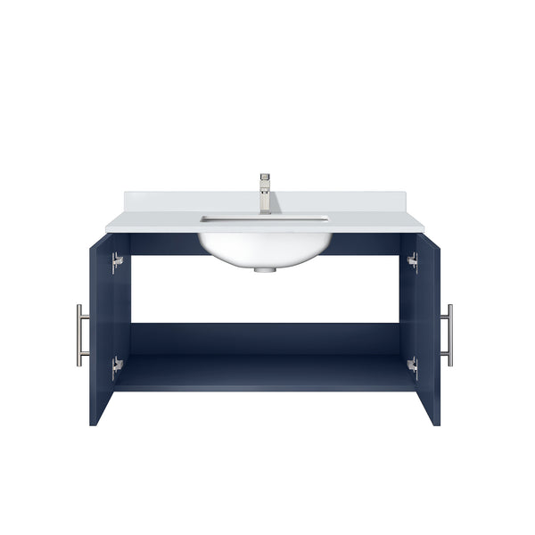 English Elm Navy Blue Bath Vanity With Cultured Marble Top & Chrome Faucet Set - Stylish Storage Solution! B2731P258623