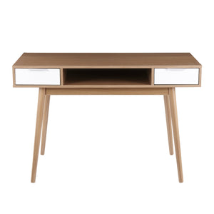 English Elm Pebble Natural Wood Double Desk with White Drawers by LumiSource — Contemporary, Spacious Storage B202P223967