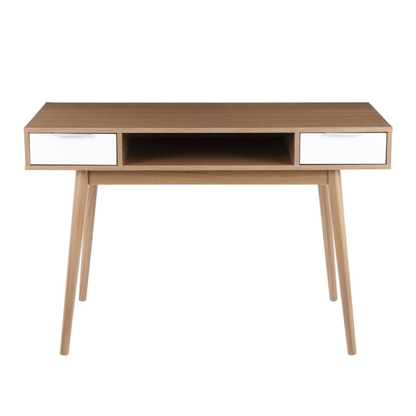 English Elm Pebble Natural Wood Double Desk with White Drawers by LumiSource — Contemporary, Spacious Storage B202P223967